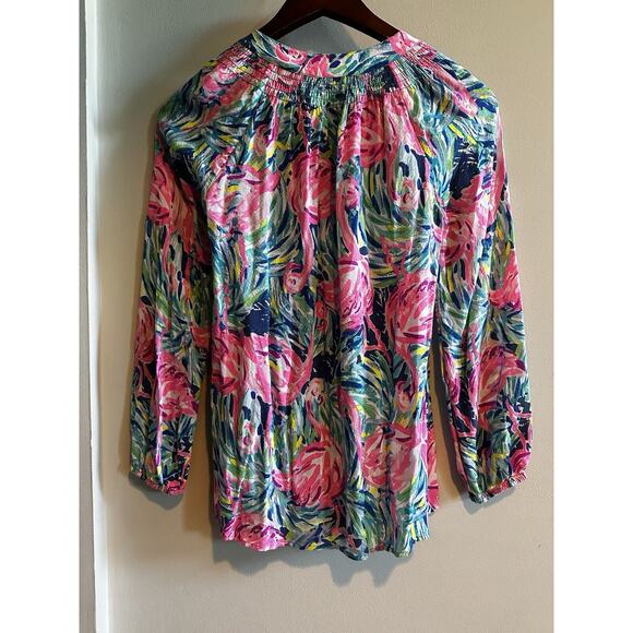 Lilly Pulitzer Top Button Front Elsa in Flamenco Beach Flamingo Print Size XS - Picture 5 of 10